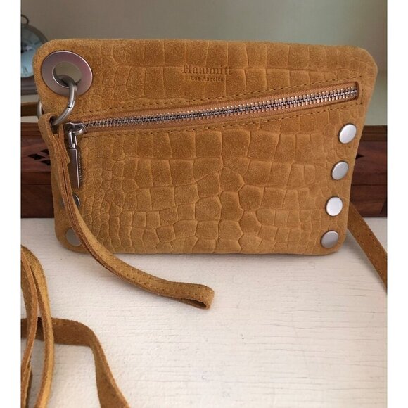Hammitt Nash Small Gold Suede Crossbody Shoulder Handbag / Wristlet Or Clutch - Picture 1 of 14